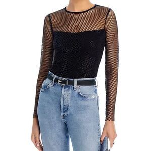 NWT Aqua Black Rhinestone Long Sleeve Top - Large